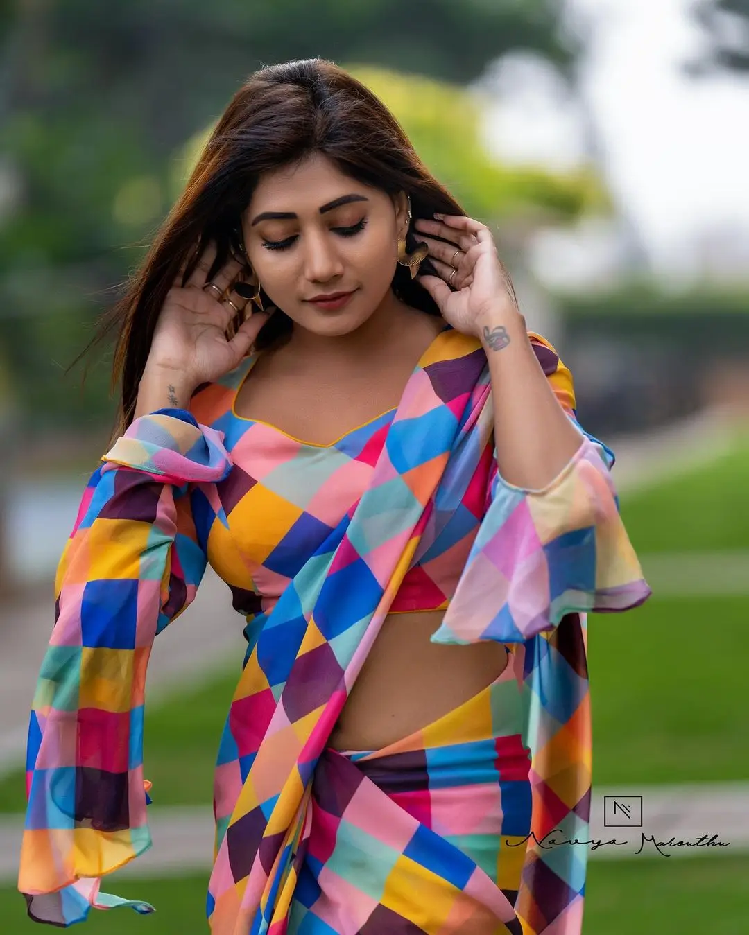 Vasanthi Krishnan Wearing Blue Saree Blouse